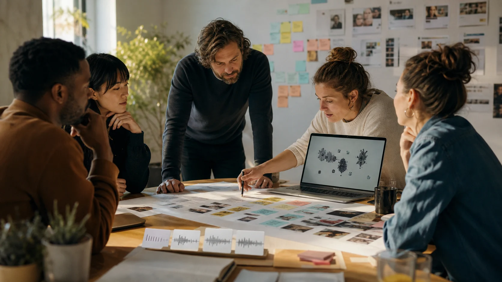 A marketing team reviews AI-assisted campaign ideas together